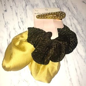 NEW Berry pearl clip and gold black scrunchies